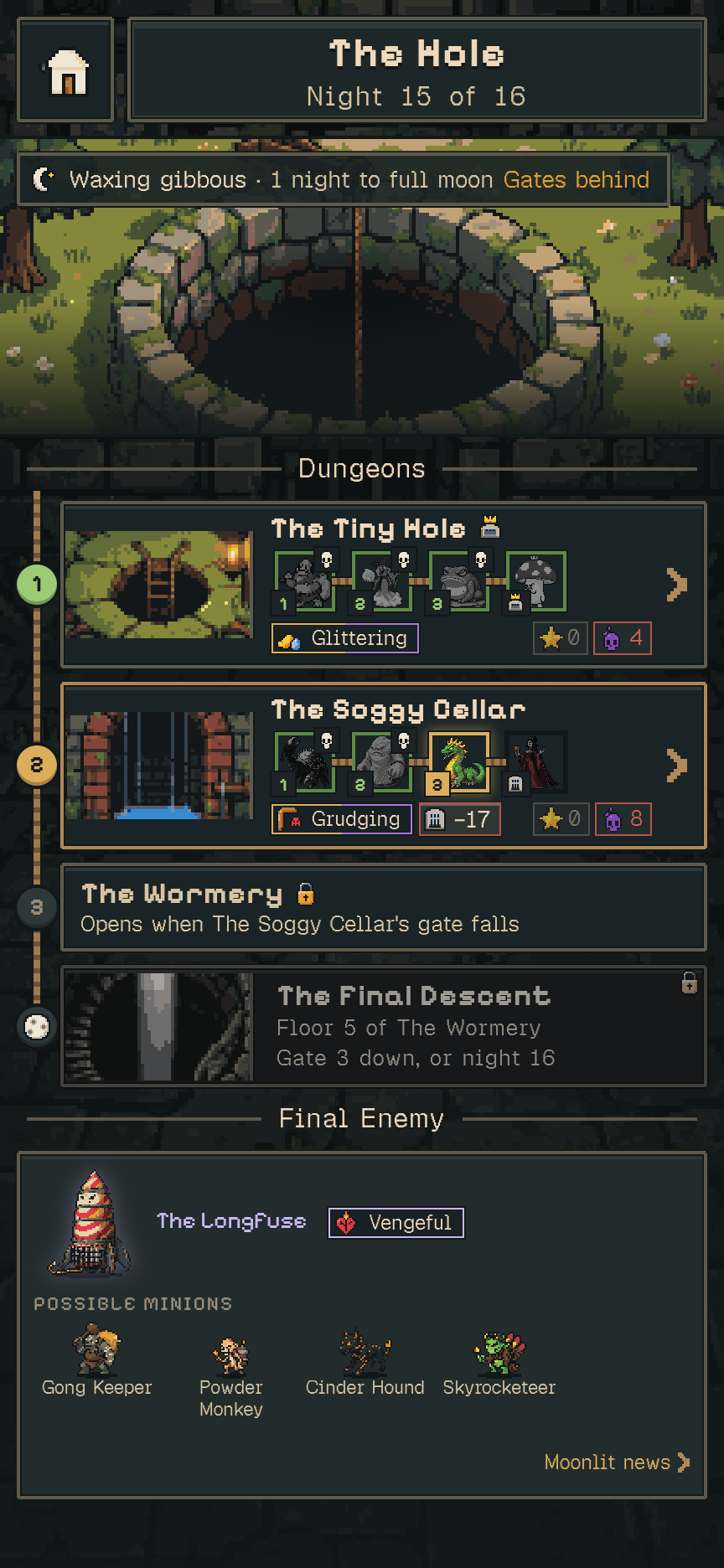 Choosing a dungeon in the Hole